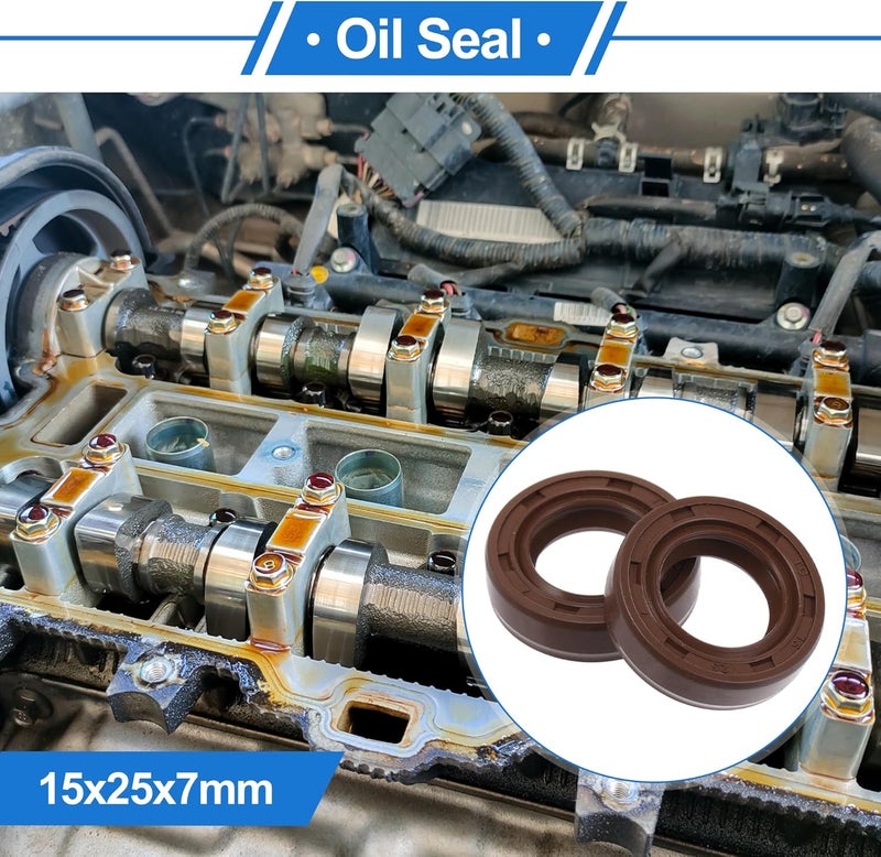 VekAuto Universal Oil Seal TC Double Lip W Steel Spring Seal Ring Rotary Shaft Seal 15x25x7mm High Pressure FKM Rubber Brown 2 Pcs - Image 2